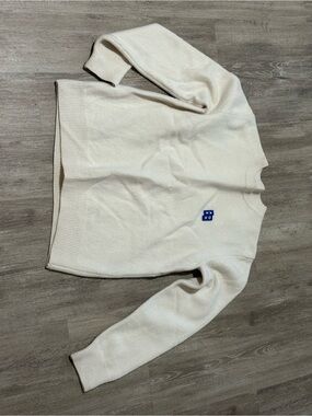 Crewneck Sweater - Cream with Small Blue Logo